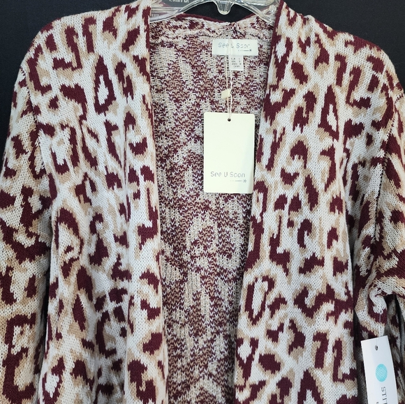 Eneshka Leopard Print Open Front Cardigan Sweater, S - Picture 3 of 12